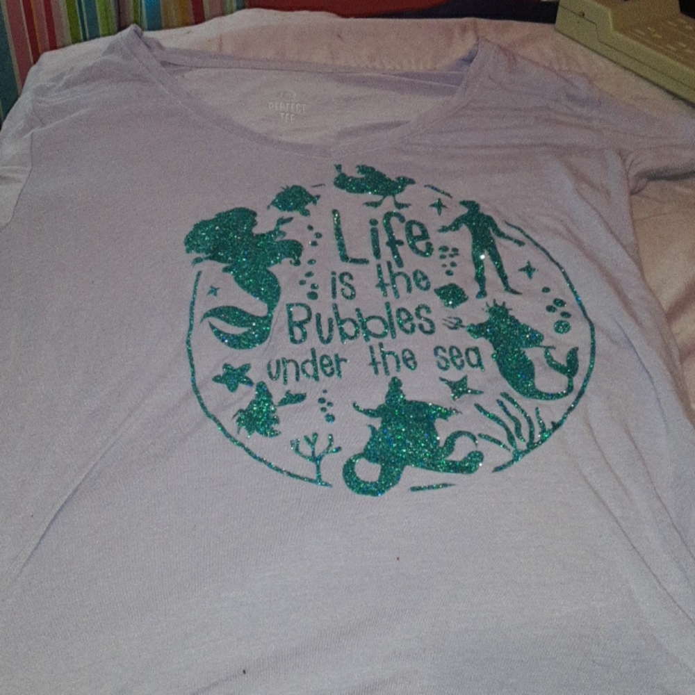 Disney the little mermaid printed lavender shirt.